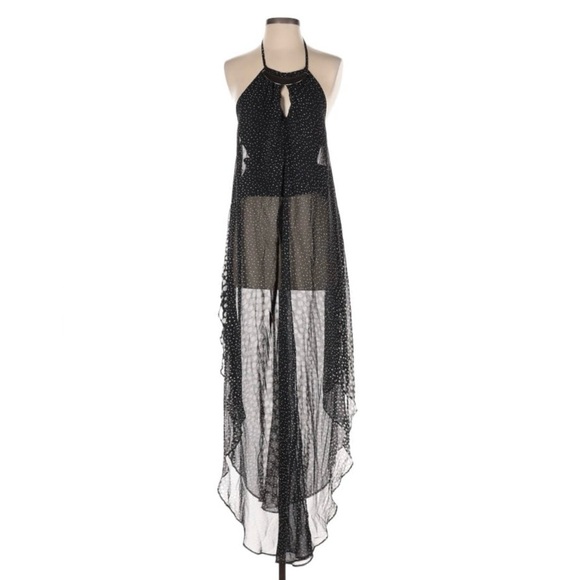 monaco Dresses & Skirts - Black Polka Dot Halter Chiffon Maxi Dress Open Back
